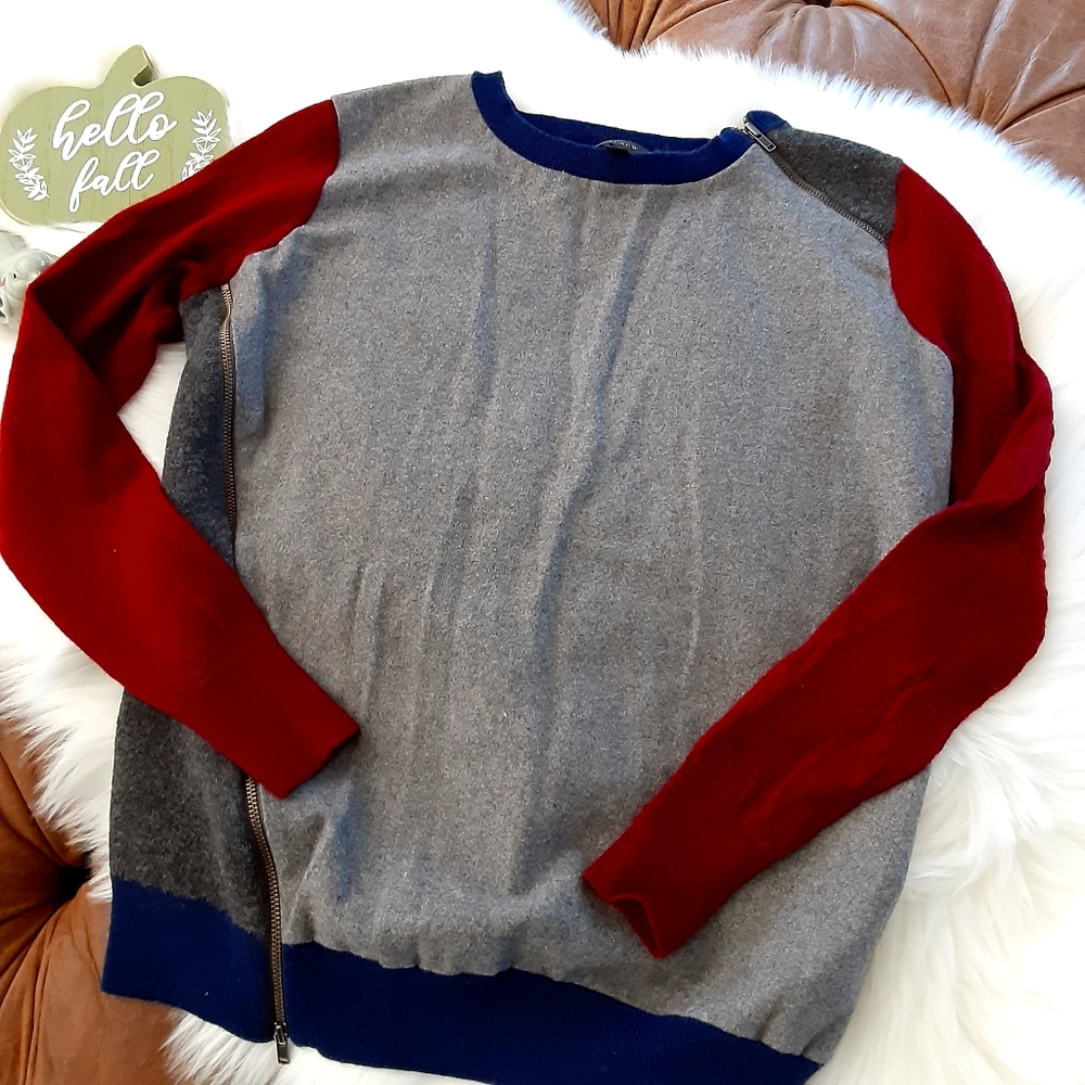 J Crew Wool Sweater Asymmetrical colorblock Sz XS